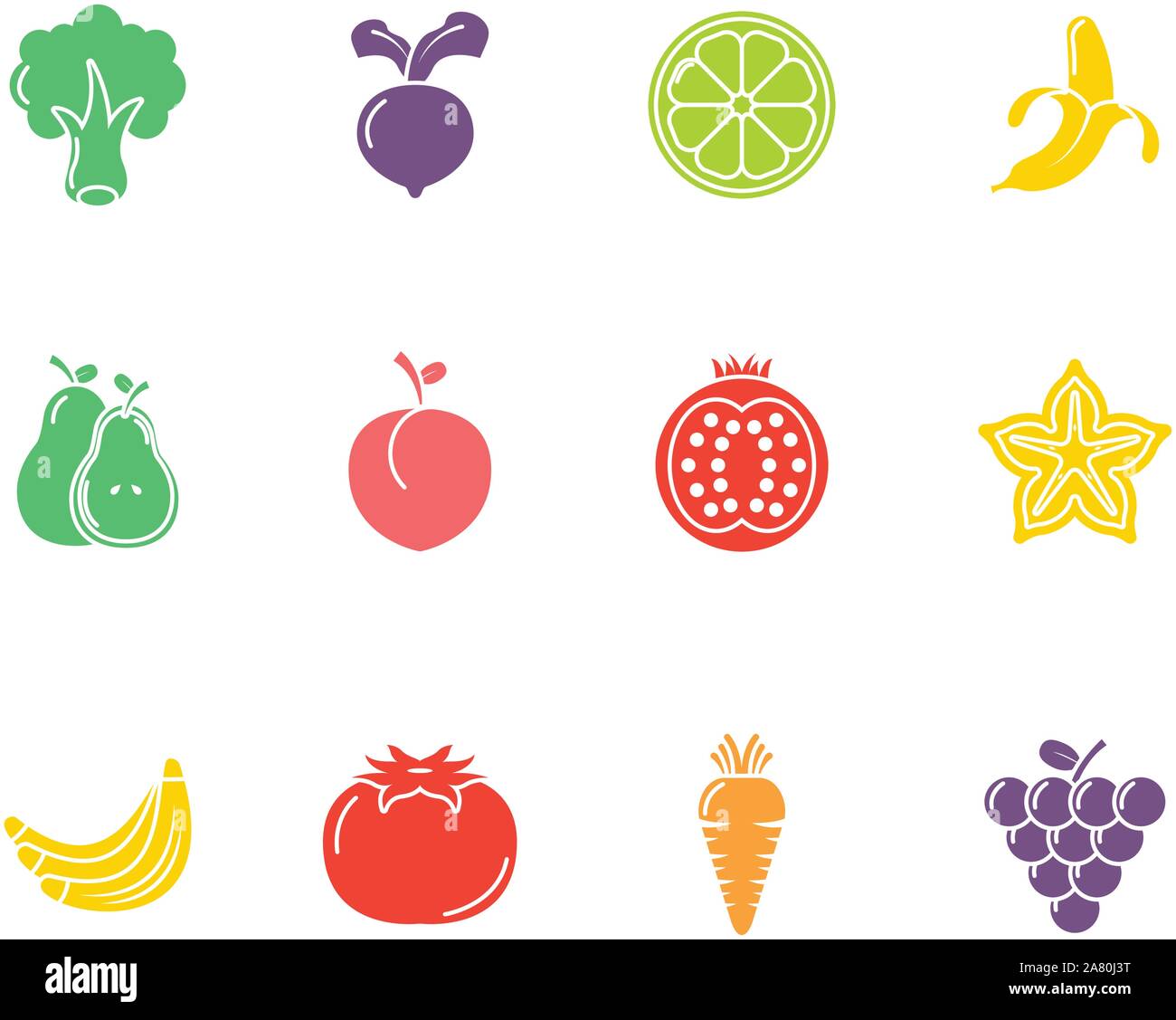 fruits and vegetables fresh icons set flat design vector illustration ...