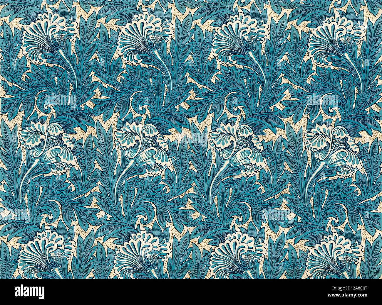 William Morris, Fabric pattern, Tulip, woodcut print, 1875 Stock Photo