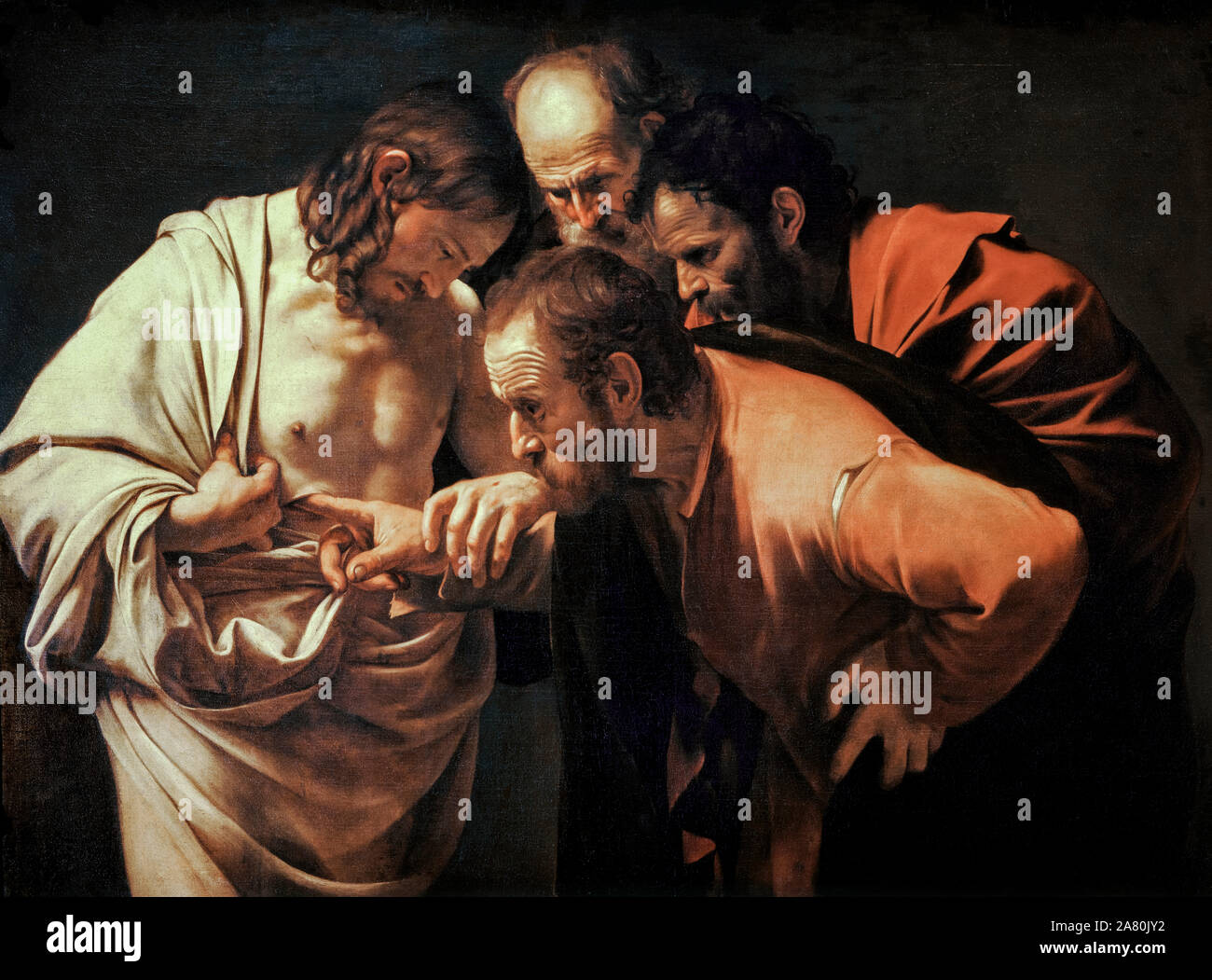 Caravaggio, Doubting Thomas, (The Incredulity of Saint Thomas), Baroque painting, 1601-1602 Stock Photo