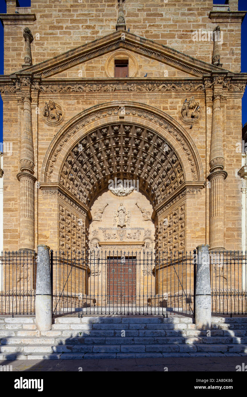 Facade of Santa Maria de la Mesa church, Utrera, Seville, Spain Stock Photo