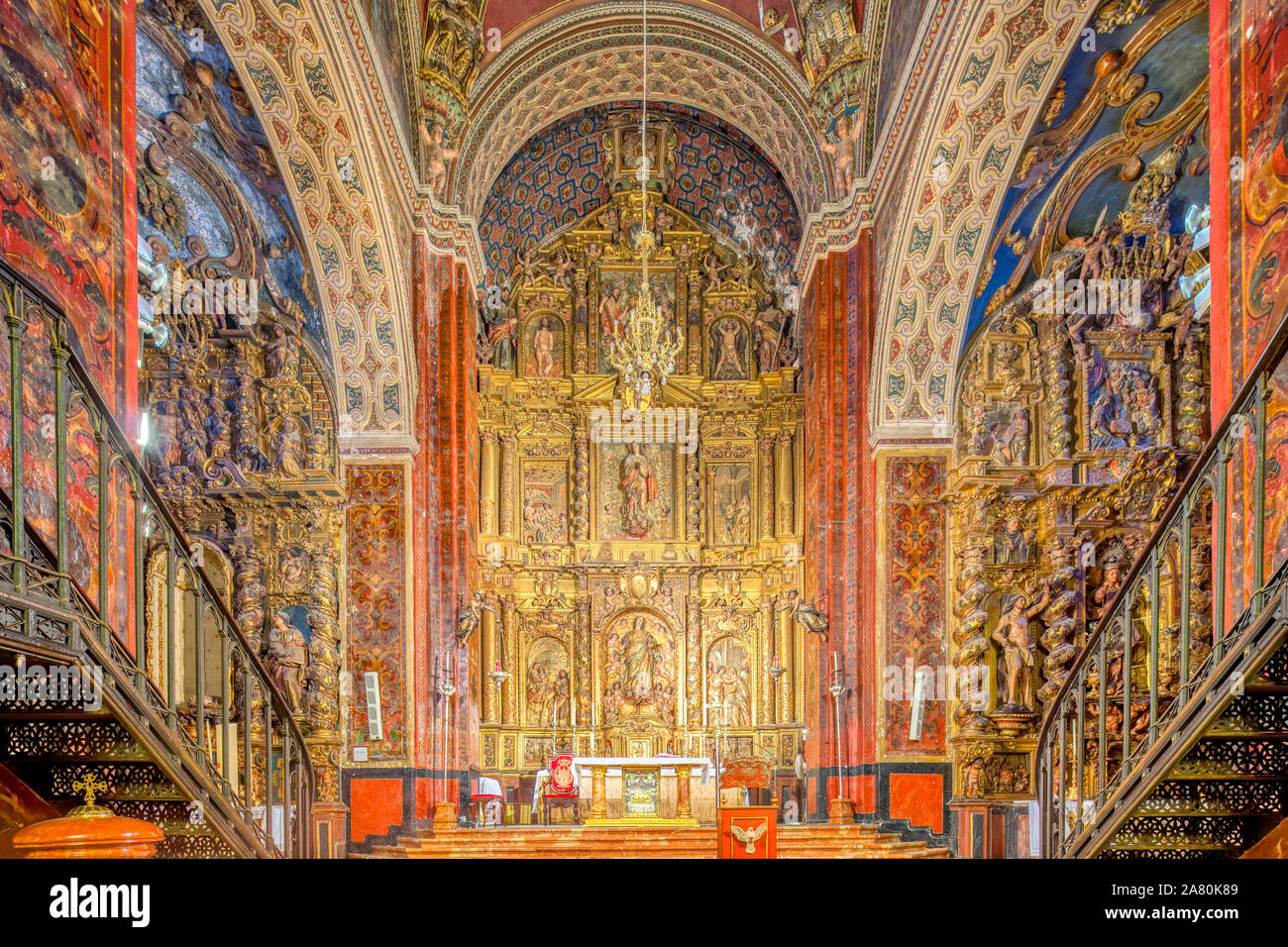 High altar of Santa Maria de la Mesa church, Utrera (Seville, Spain). Stock Photo