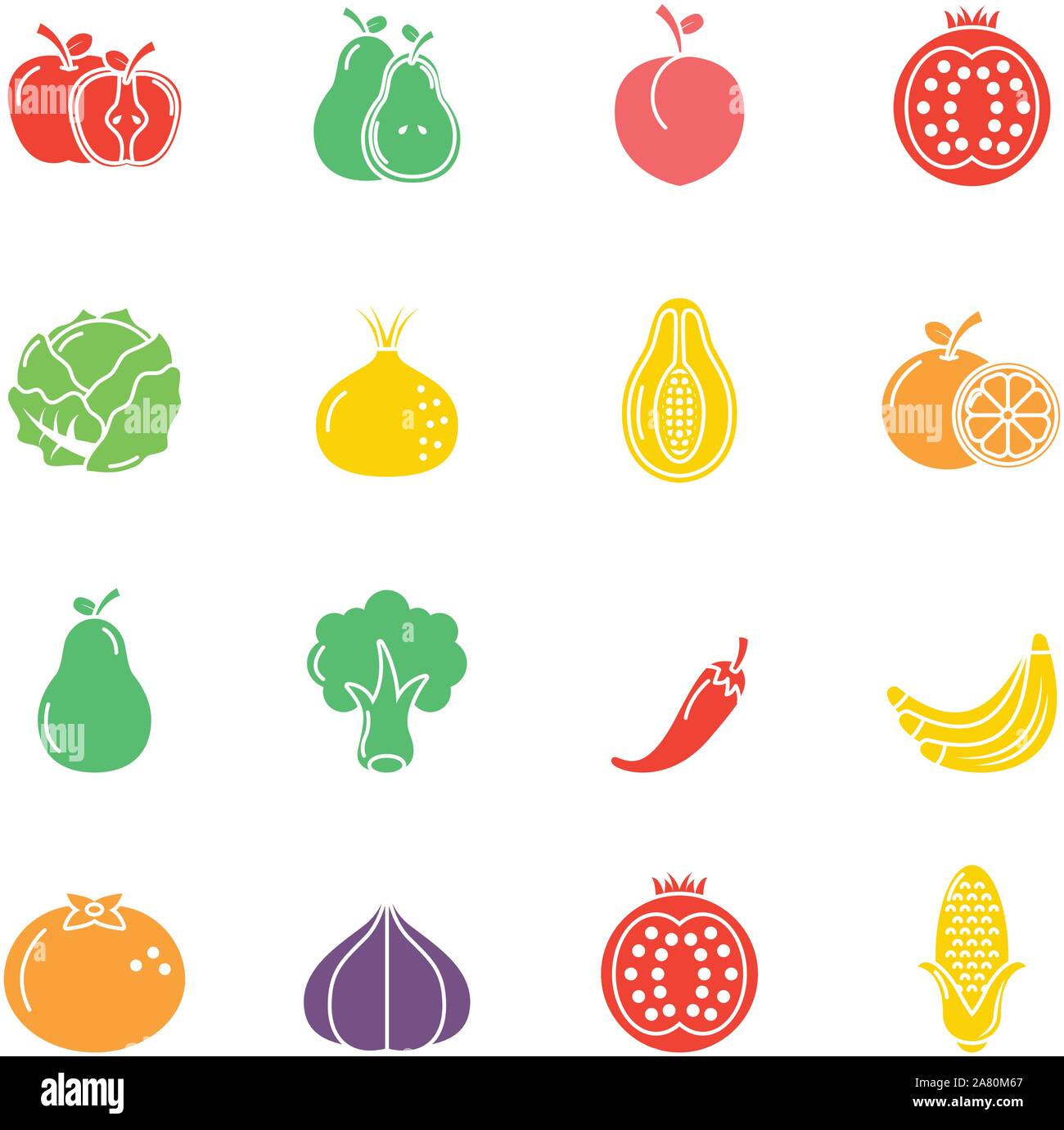 fruits and vegetables fresh icons set flat design vector illustration ...