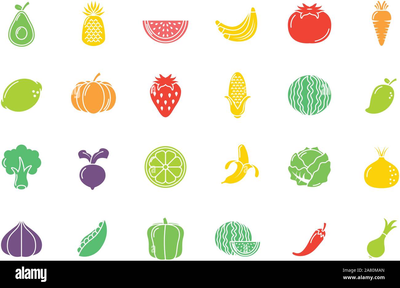 fruits and vegetables fresh icons set flat design vector illustration ...