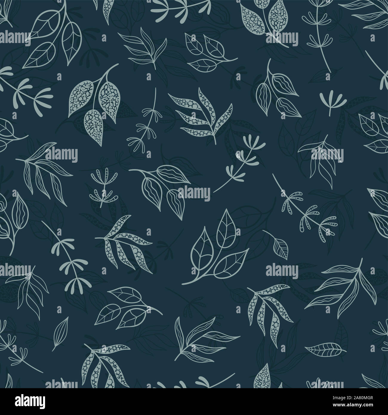 Fun and cute hand drawn floral seamless pattern - branches, leaves ...