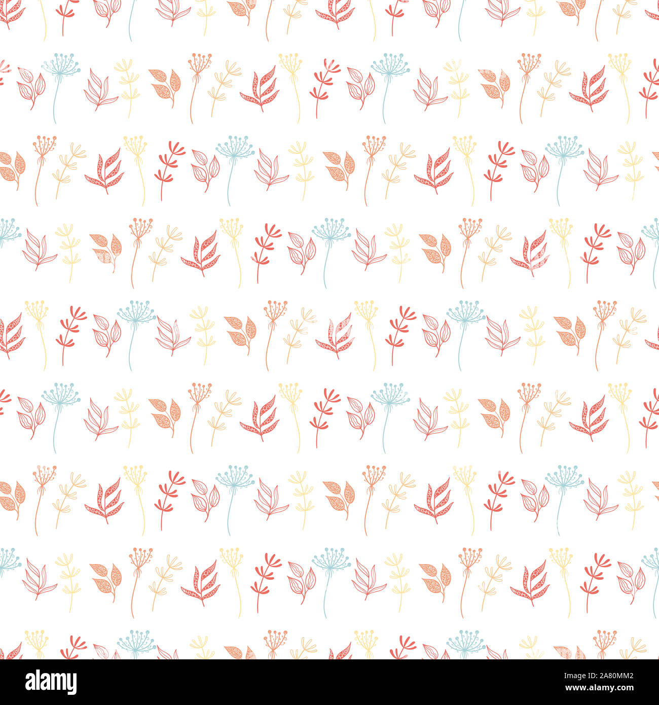 Fun and cute hand drawn floral seamless pattern - branches, leaves ...
