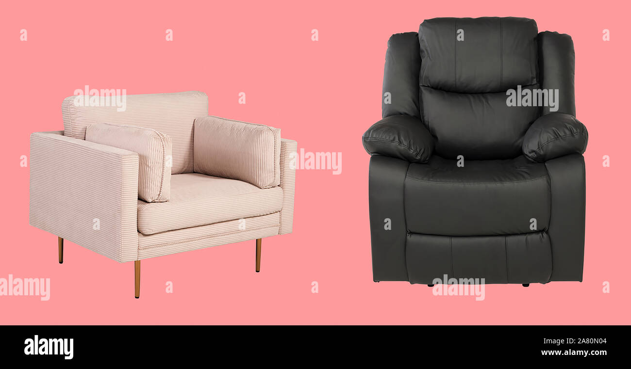 Closeup of Leather Sofa set isolated on pink background Stock Photo - Alamy
