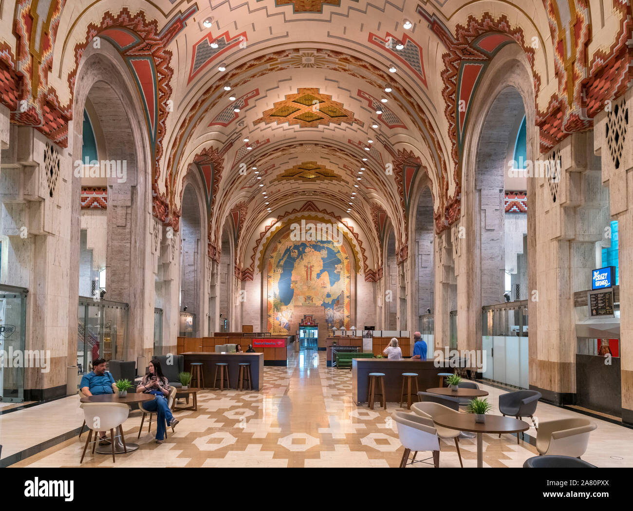 Detroit Art Deco architecture. The Banking Hall of the Guardian Building in downtown Detroit, Michigan, USA Stock Photo