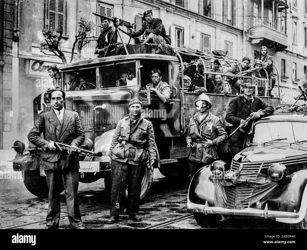 Partisans arrive in Milan, at the end of the Second World War Stock Photo