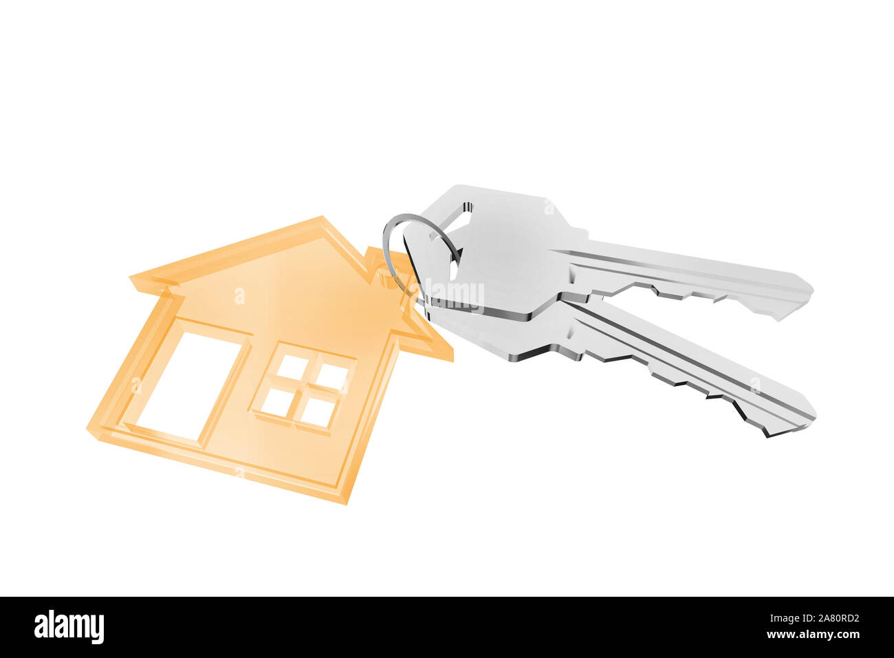 3D key ring with house hanger on white background Stock Photo