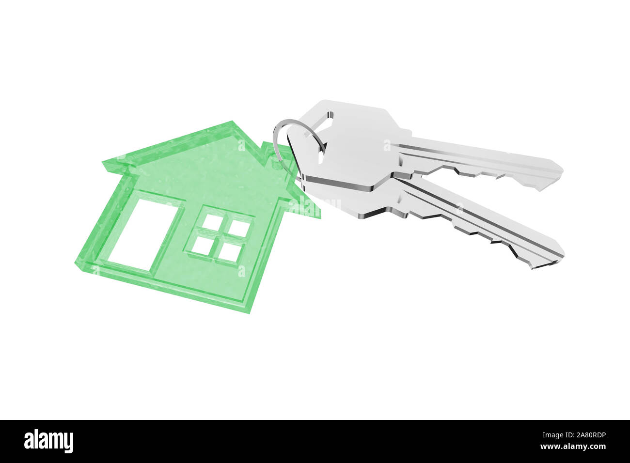 3D key ring with house hanger on white background Stock Photo