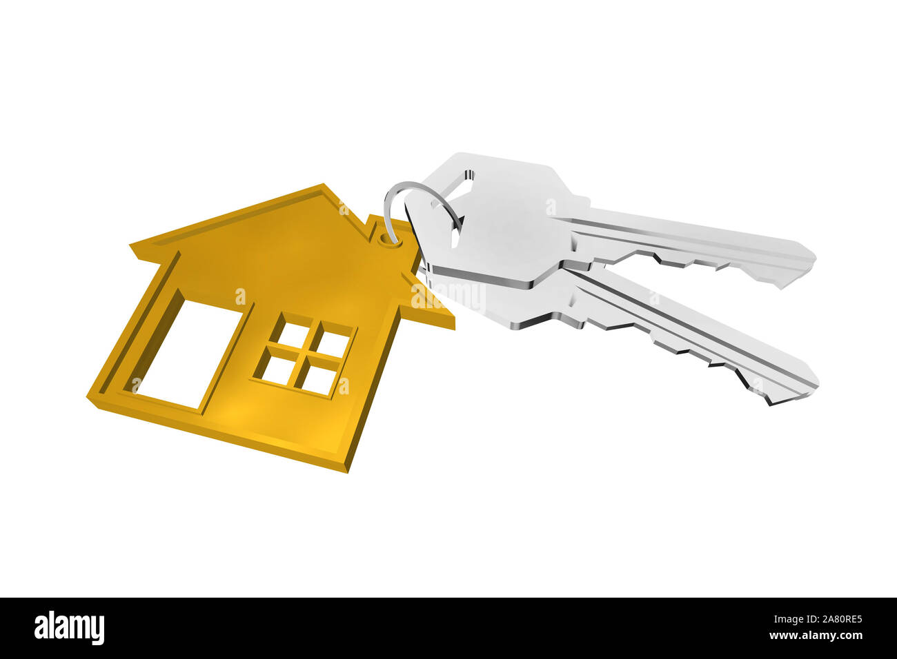 3D key ring with house hanger on white background Stock Photo
