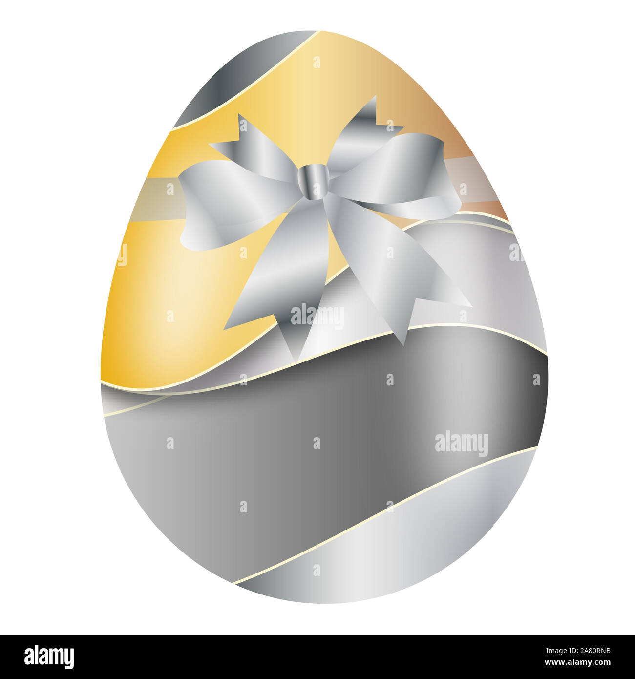 Gold silver Easter egg with bow isolated on white Stock Photo
