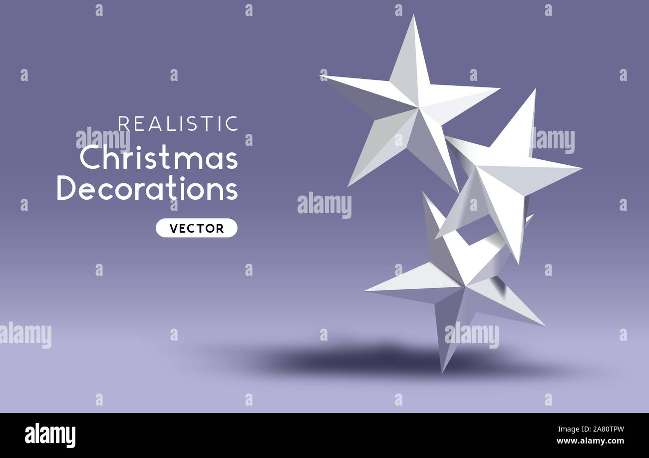 3D effect realistic Christmas star decorations. Stock Vector