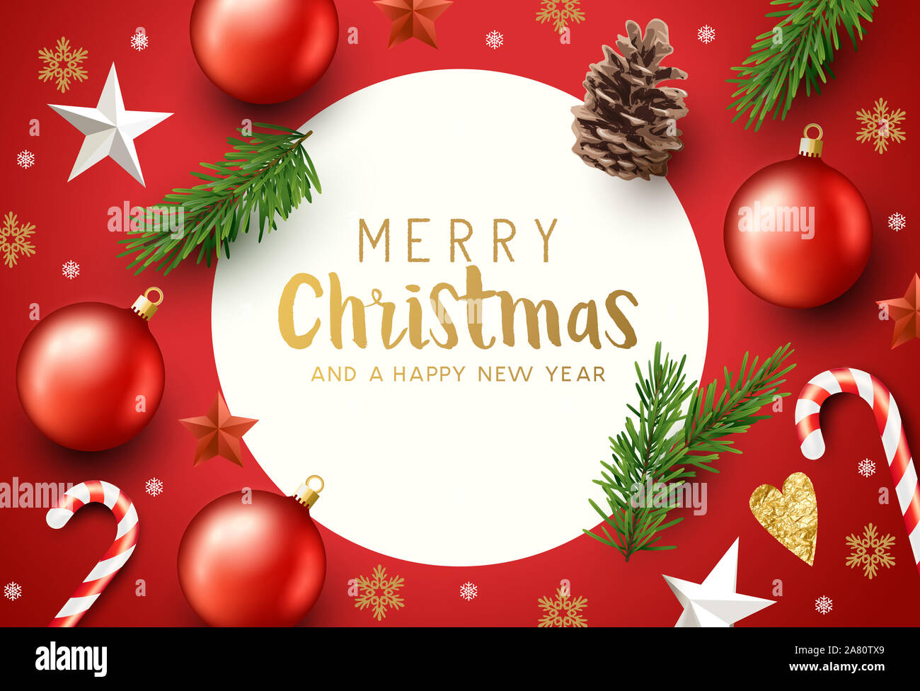 Festive red and gold christmas layout with a circle for a message Stock  Photo - Alamy