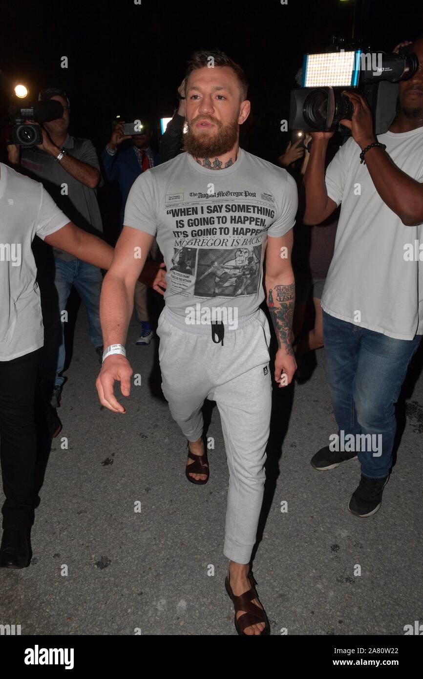 MIAMI, FLORIDA - MARCH 11: Former UFC champ Conor McGregor was charged with  strong-armed robbery and criminal mischief, both felonies. After an  altercation with a fan early Monday morning, according to the
