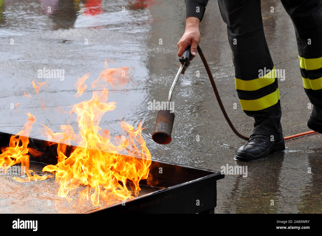 Italy, Lombardy, Milan, Firefighters During a Training Stock Photo