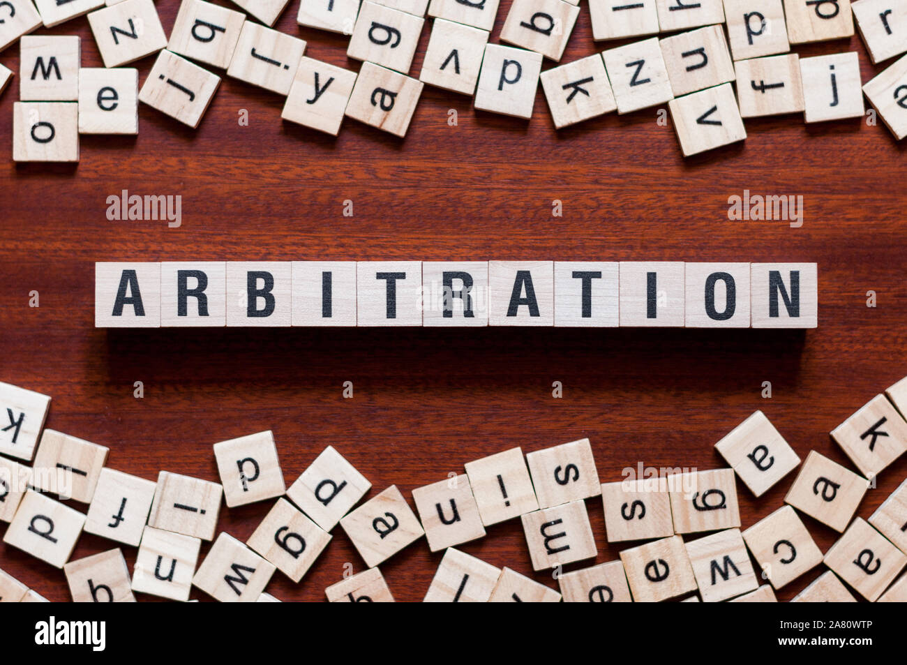 Arbitration word concept on cubes for articles Stock Photo