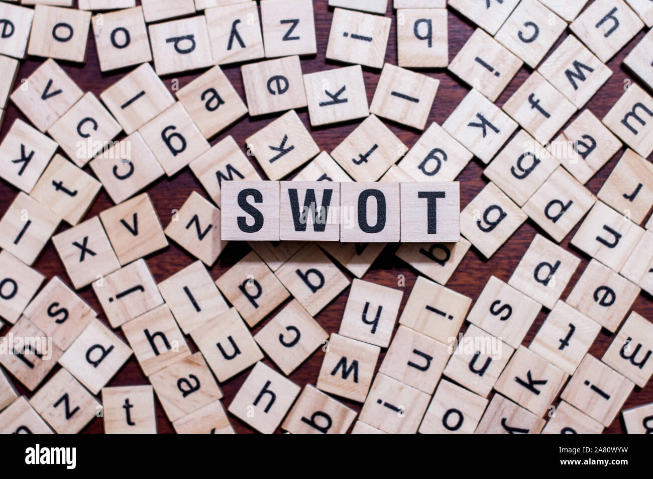 Swot word concept on cubes for articles Stock Photo