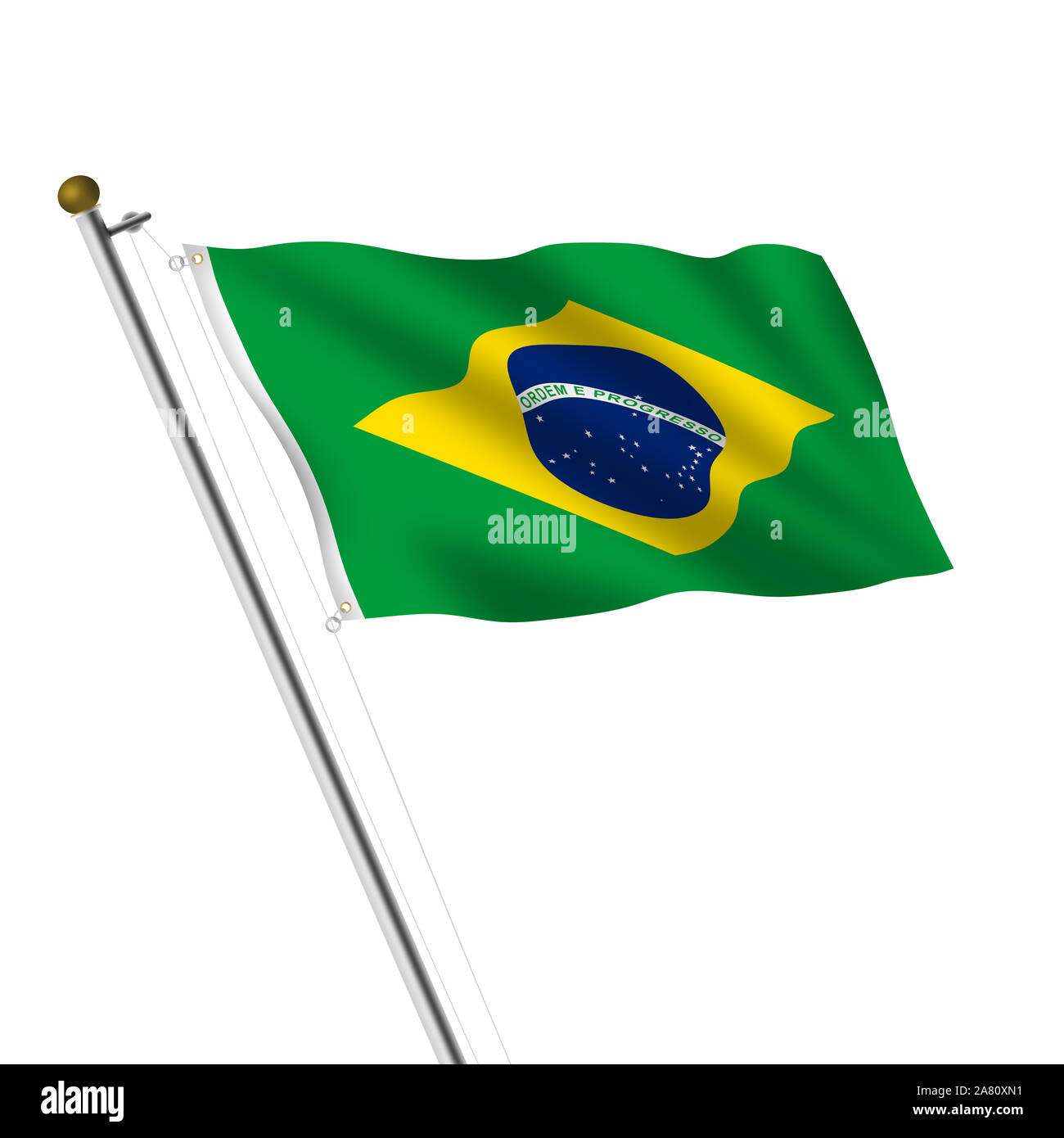 A Brasil Brazil Flagpole Verde e amarela illustration on white with clipping path Stock Photo