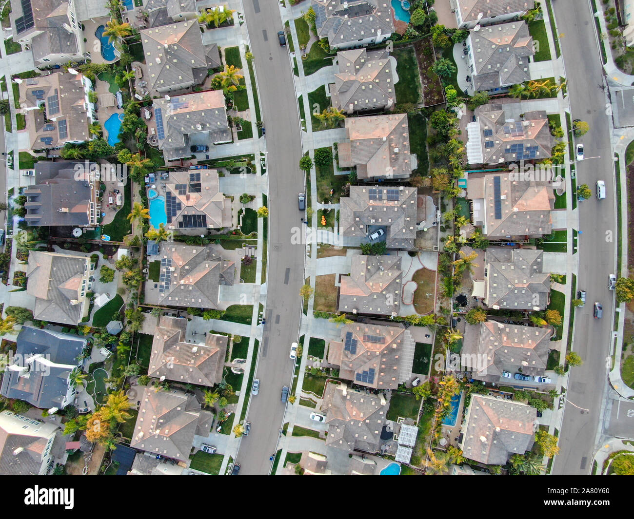 Aerial top view of residential modern subdivision luxury house ...