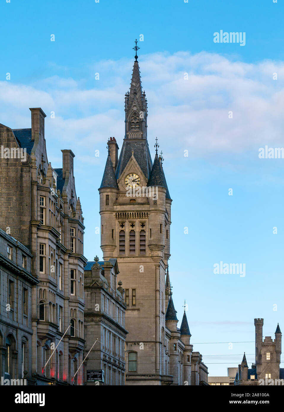 Granite classical style by James Burn, Aberdeen Sheriff Court and Town House tower, Castle Street, Aberdeen, Scotland, UK Stock Photo