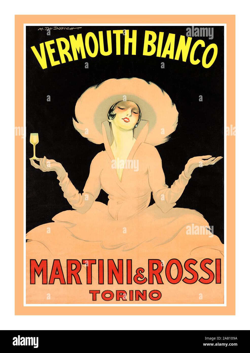 Vintage MARTINI 1950's Drinks Poster Vermouth Bianco stylish vintage poster Martini & Rosso Torino, Italy, 1959. Artist MARCELLO DUDOVICH,  lithograph Illustration Art Stock Photo
