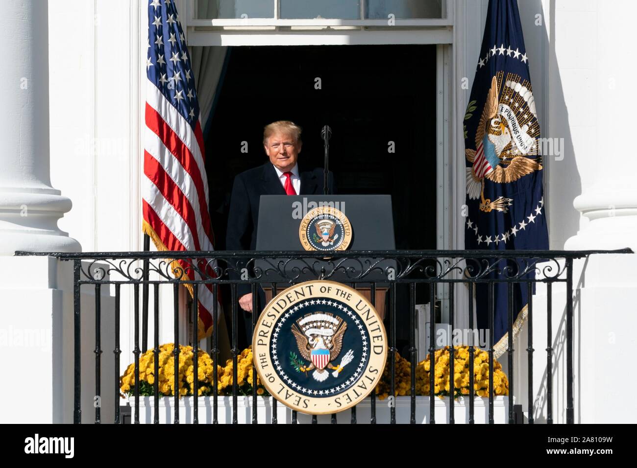 Washington, United States of America. 04 November, 2019. U.S. President Donald Trump welcomes the 2019 Baseball World Series winning Washington Nationals to the White House November 4, 2019 in Washington, DC.  Credit: Andrea Hanks/White House Photo/Alamy Live News Stock Photo