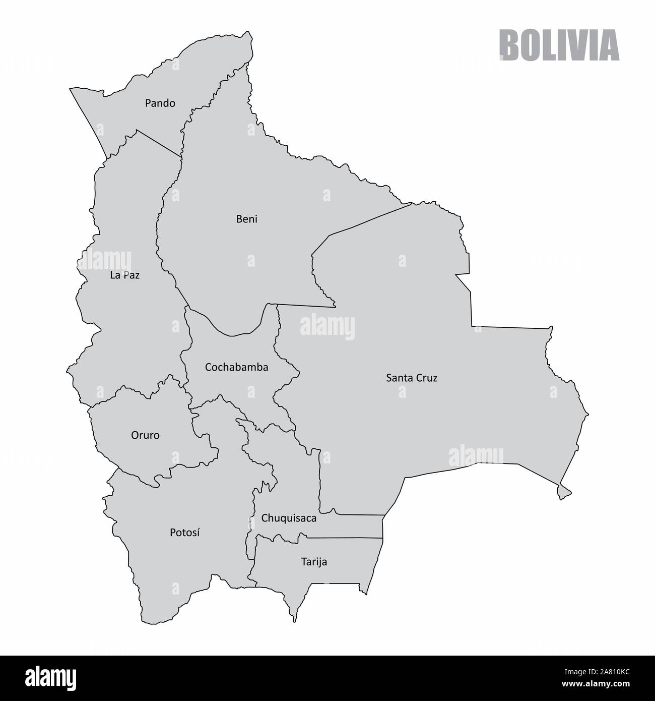 Bolivia regions map Stock Vector
