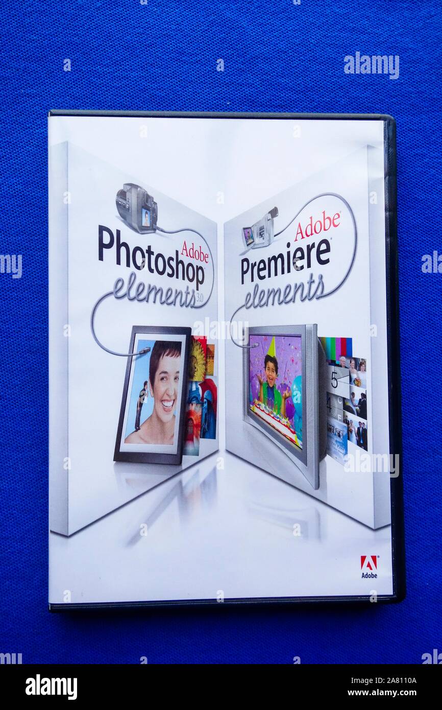 Adobe Photoshop Elements 3.0 and Premiere Elements digital image and video management for Windows XP Stock Photo