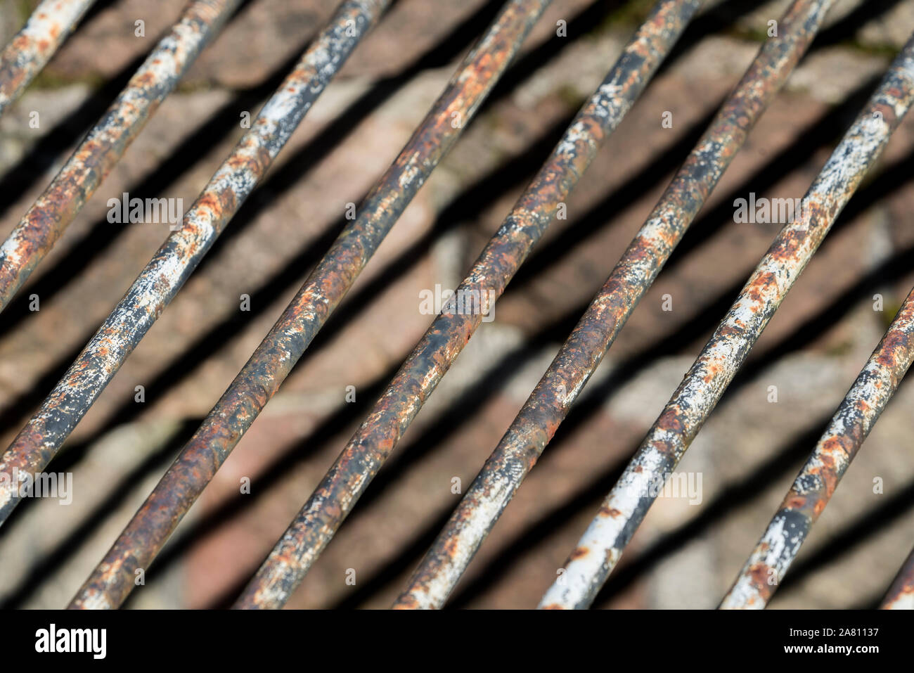 old rusty metal grid, metal structure Stock Photo
