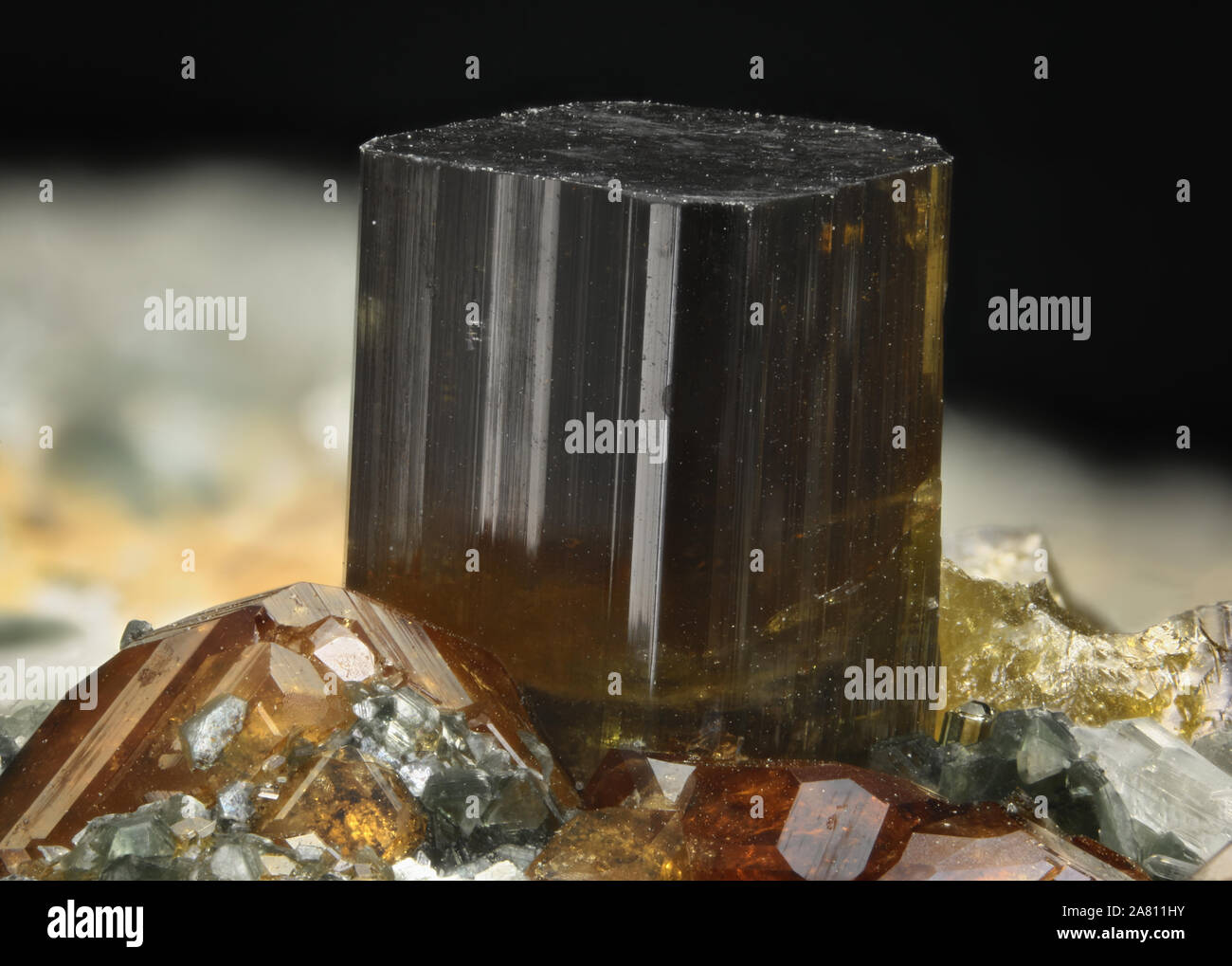 7.48 mm Vesuvianite crystal from Laietto, Condove, Metropolitan City of Turin, Piedmont, Italy Stock Photo