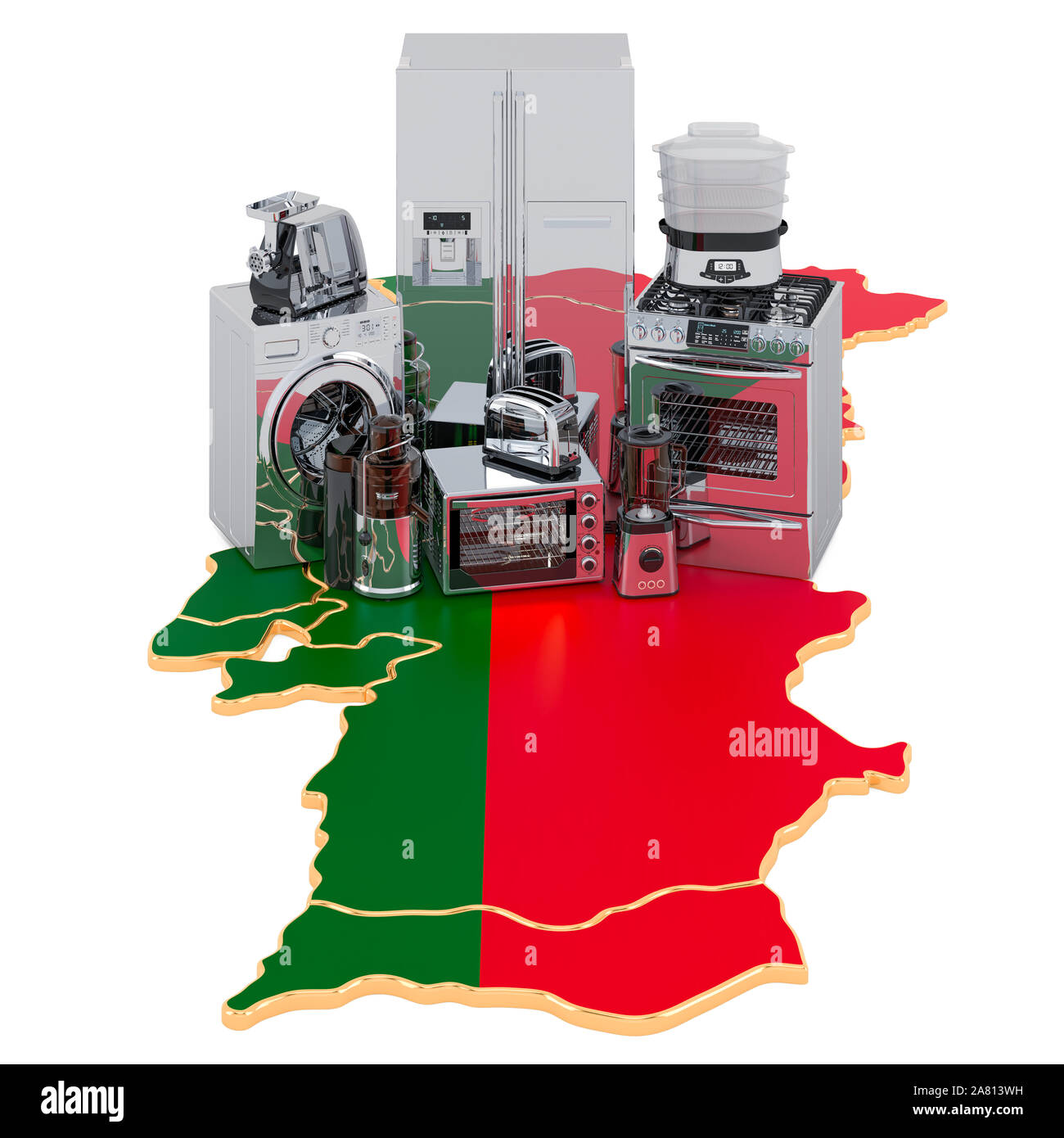 Kitchen and household appliance on the map of Portugal. Production, shopping and delivery