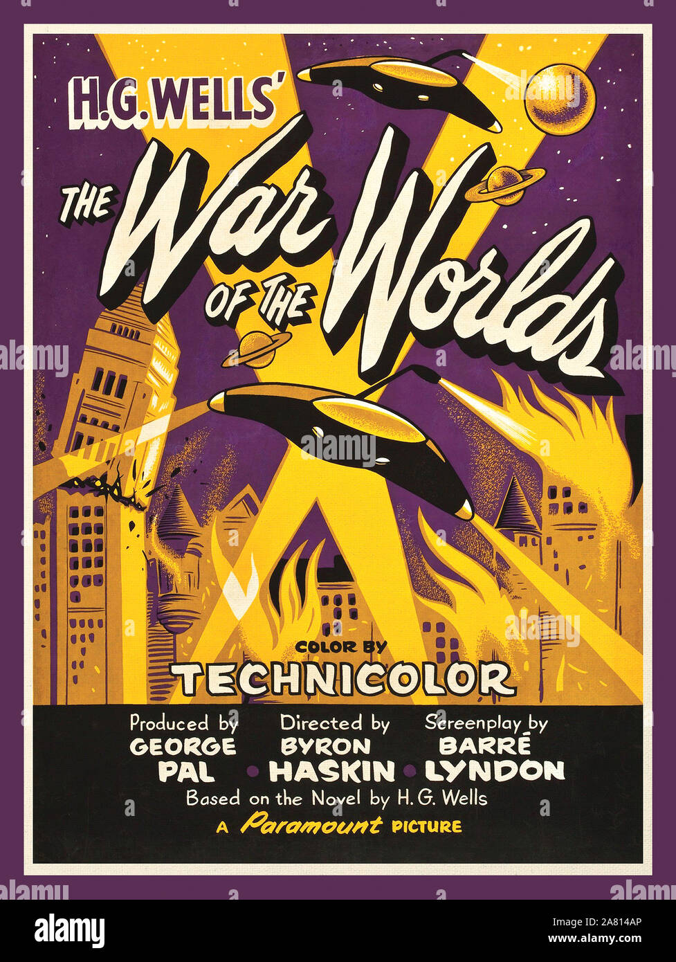 Vintage Movie Film Poster 'War of the Worlds' Movie Poster  (1953) H.G. Wells science fiction film starring Gene Barry and Ann Robinson Produced by George Pal and Directed by Byron Haskin Stock Photo