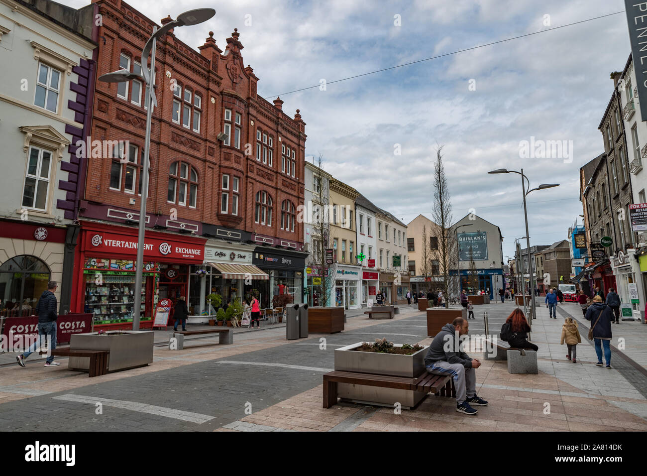 Tralee, Ireland - 1st April 2019:  The mall pedestrian street in the town of Tralee Stock Photo