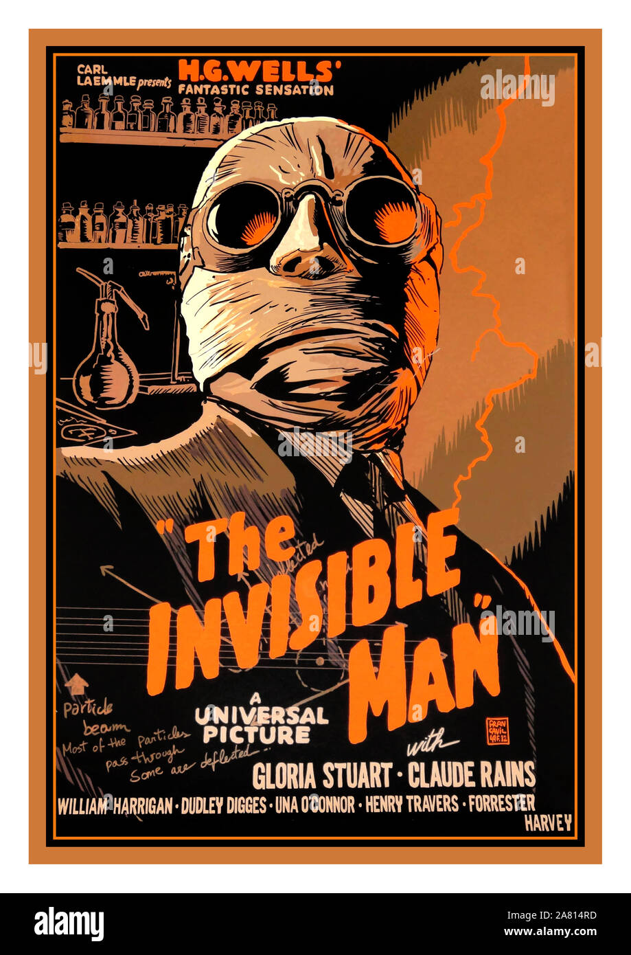 THE INVISIBLE MAN Vintage 1930's Film Movie Poster The Invisible Man (1933) HG Wells sci fi Horror with Gloria Stuart Claude Rains Universal Pictures Stock Photo