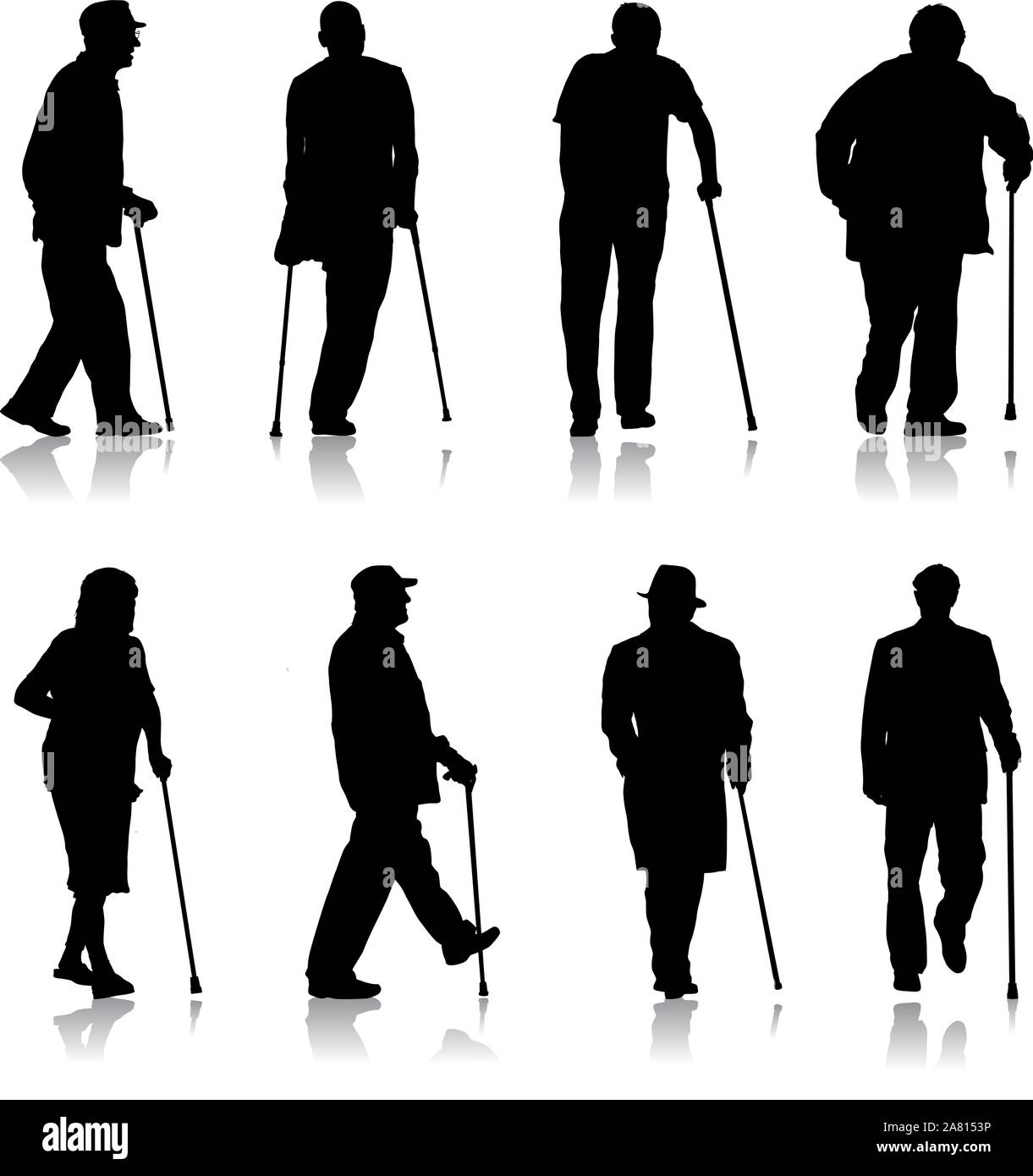 Set silhouette of disabled people on a white background Stock Vector ...