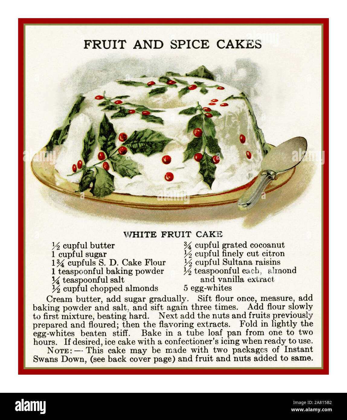 Vintage 1900's USA American Christmas Fruit and Spice Cakes recipe page  from Igleheart's Cake Secrets, 1922. USA Stock Photo - Alamy