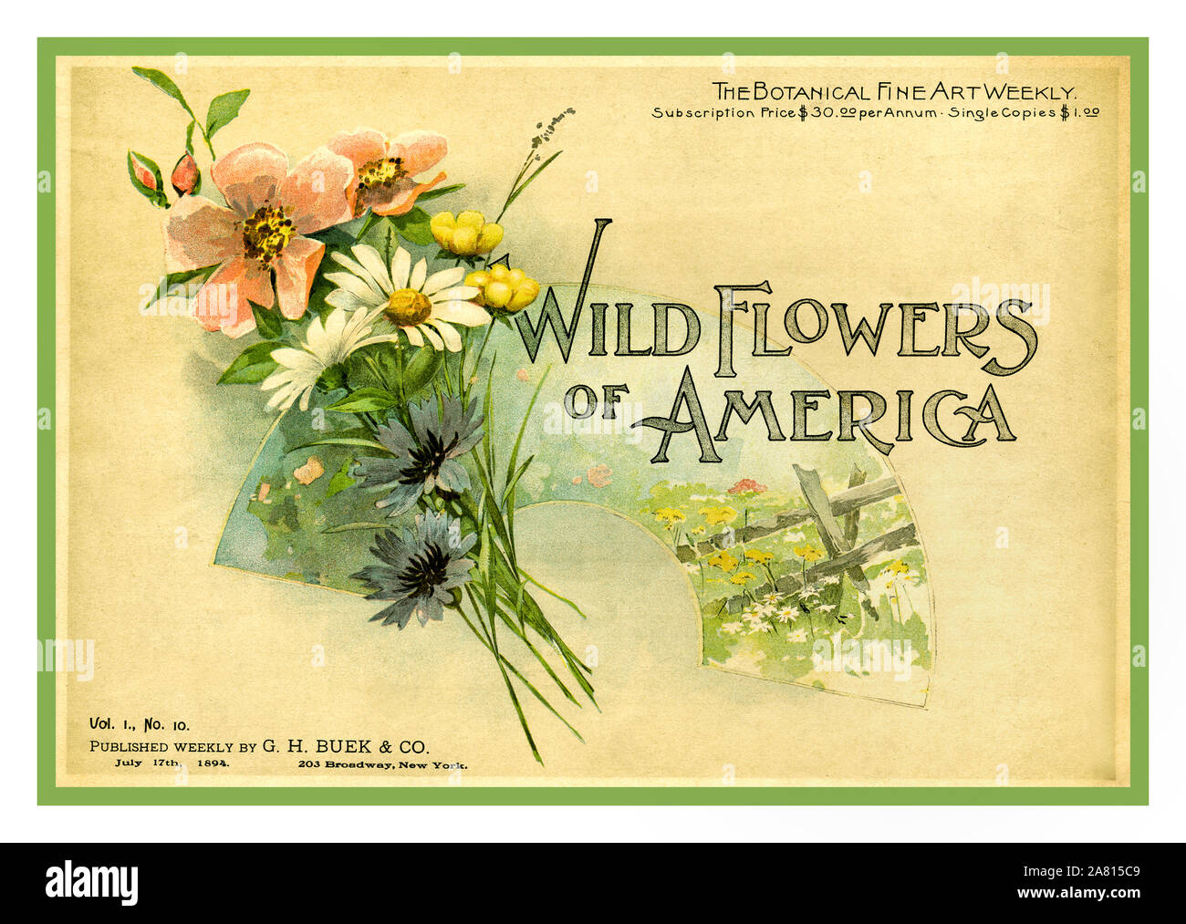 Vintage American 1890's Horticultural magazine 'Wild Flowers of America' Front  Cover 1894 'The Botanical Fine Art Weekly by G H Buek & Co USA Stock Photo