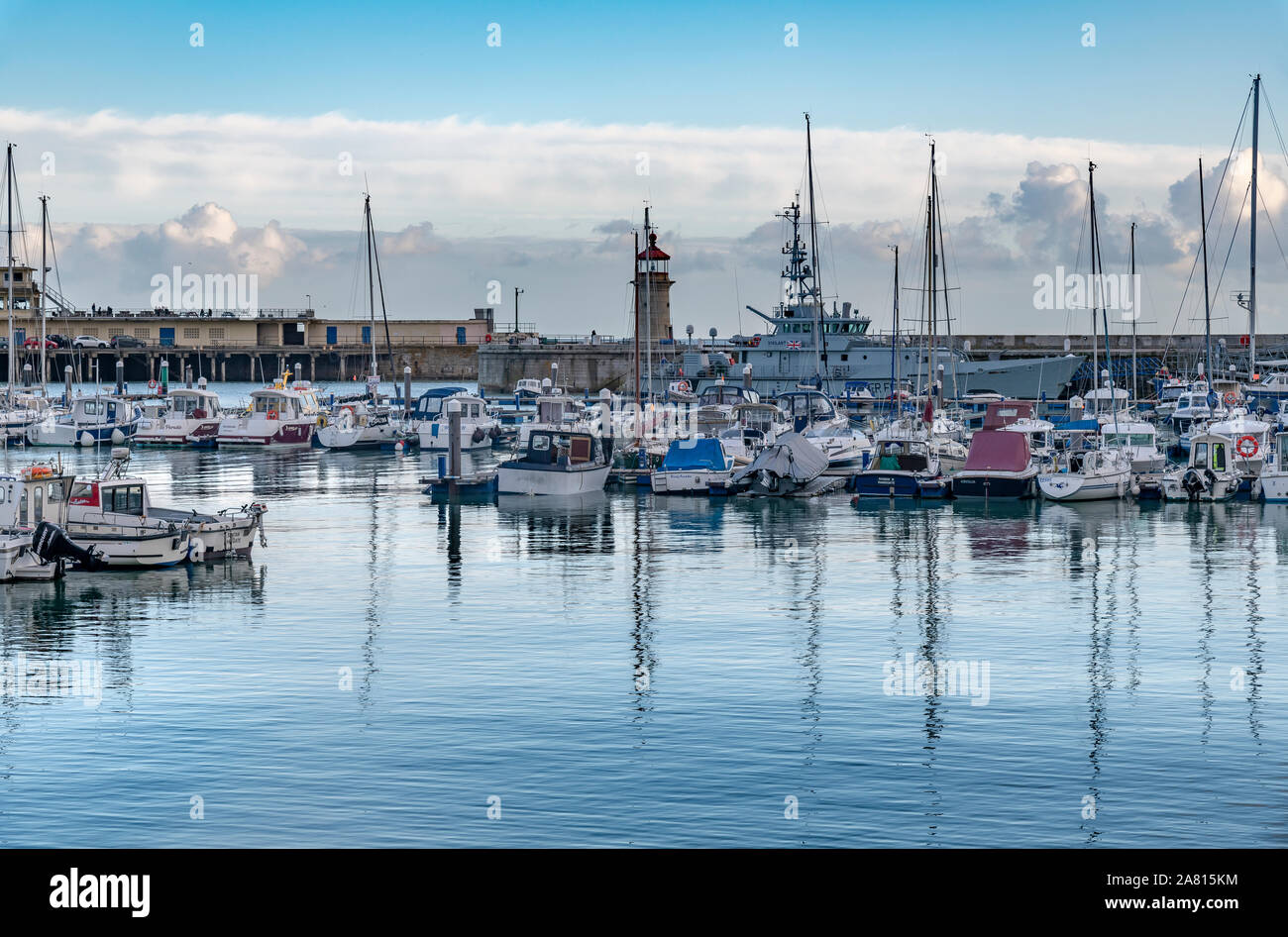 Early evening at Ramsgate harbour. With fishing boats, yachts, little