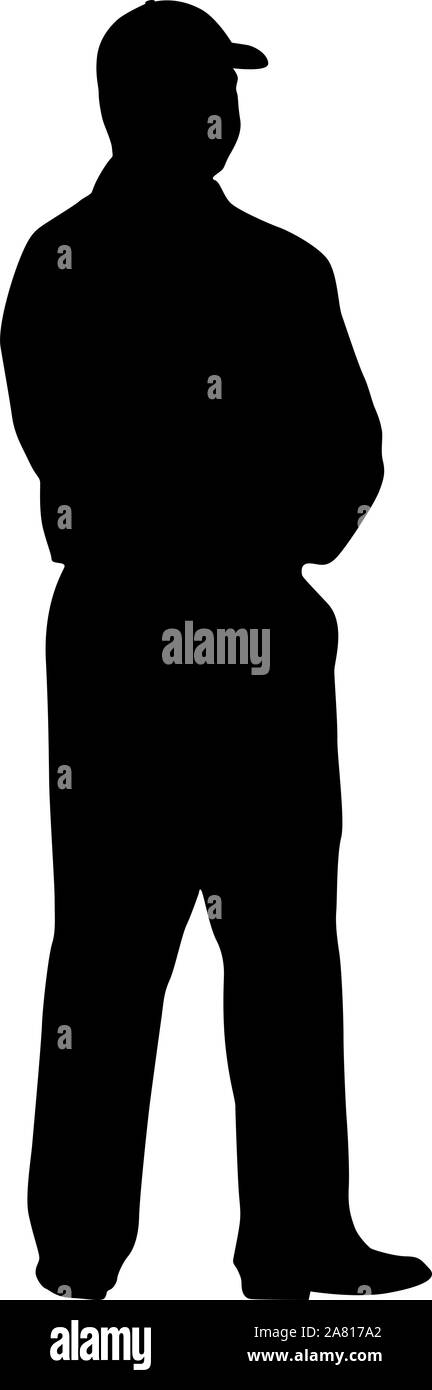 A man stands with his hands in front, silhouette on a white background ...