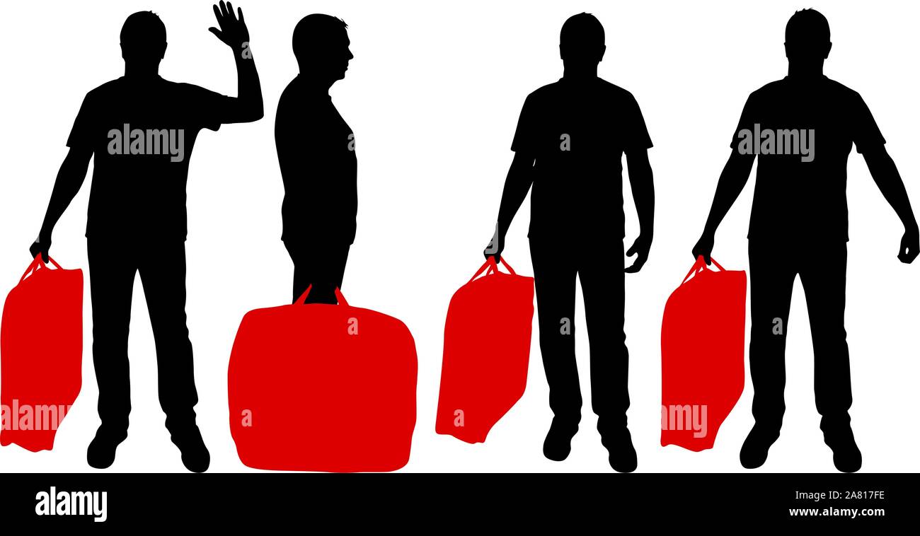 Set silhouette of a man with a briefcase in hand, on a white background ...