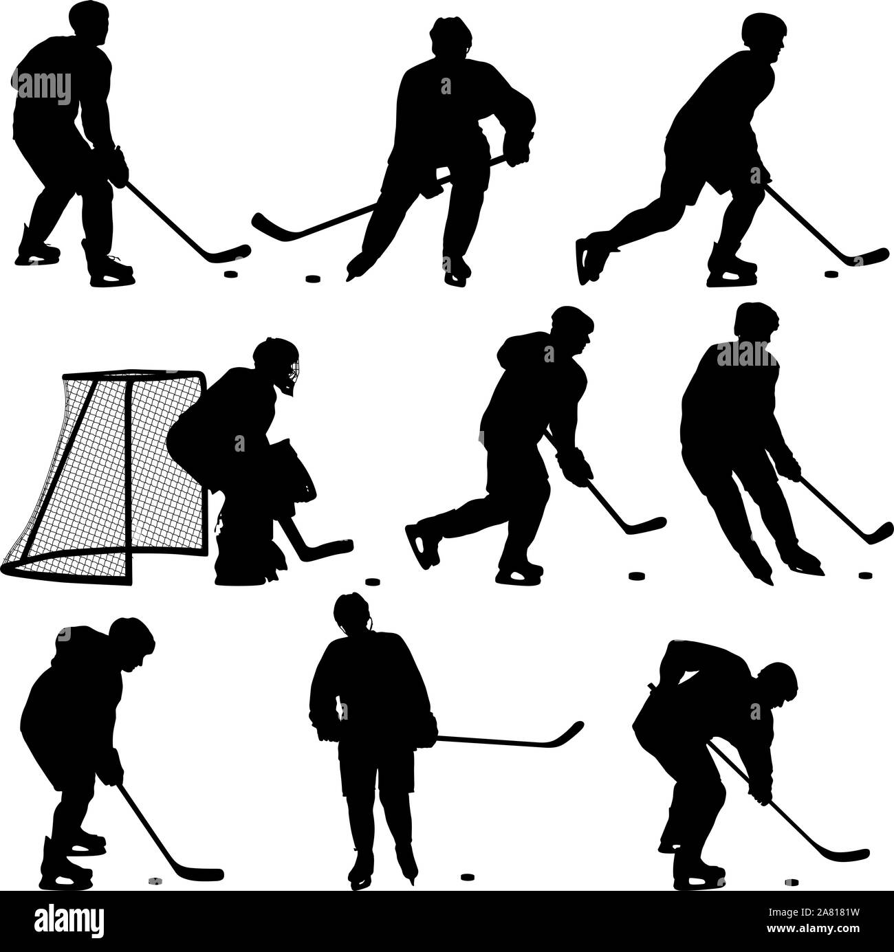 Set of silhouettes of hockey player on white background Stock Vector ...