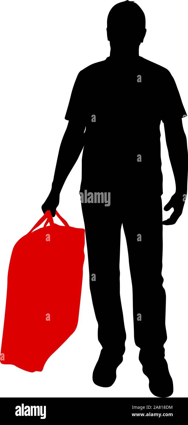 Silhouette of a man with a briefcase in hand, on a white background ...
