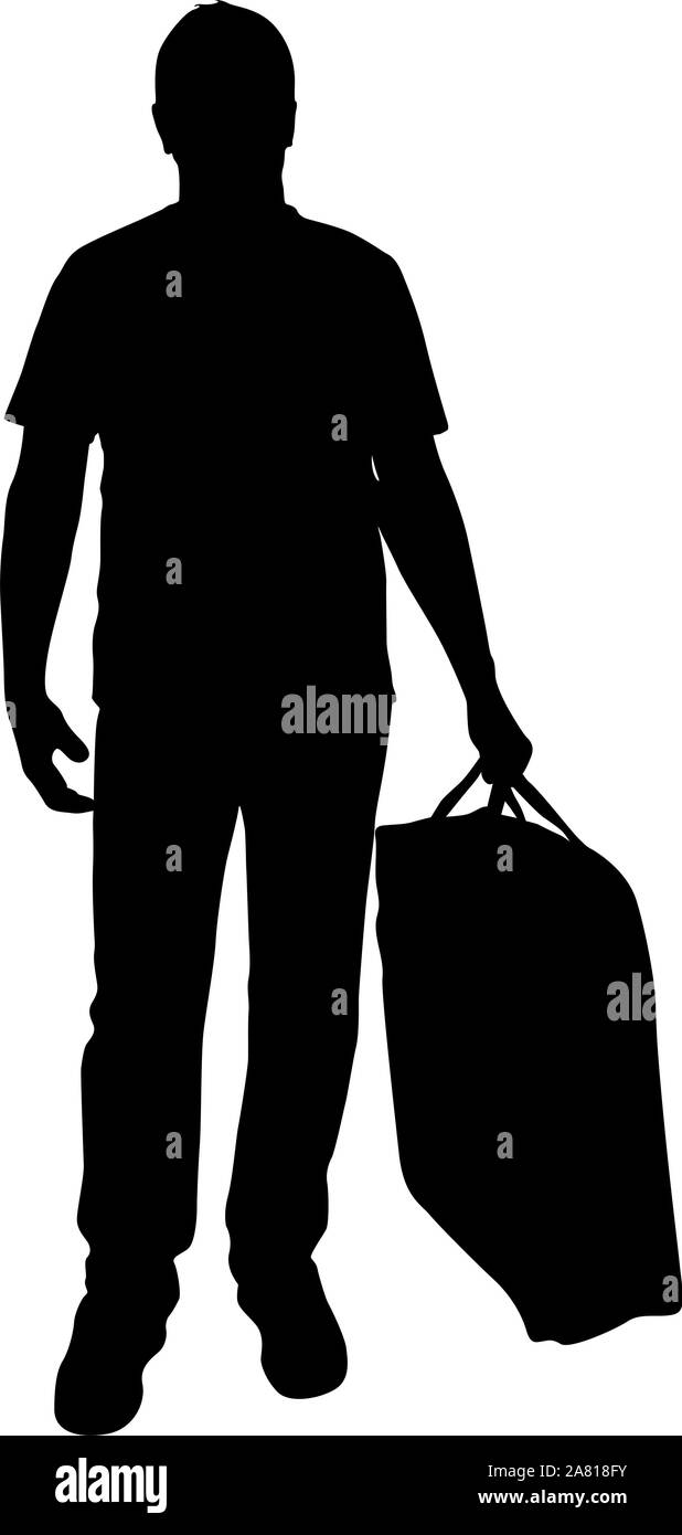 Silhouette of a man with a briefcase in hand, on a white background ...