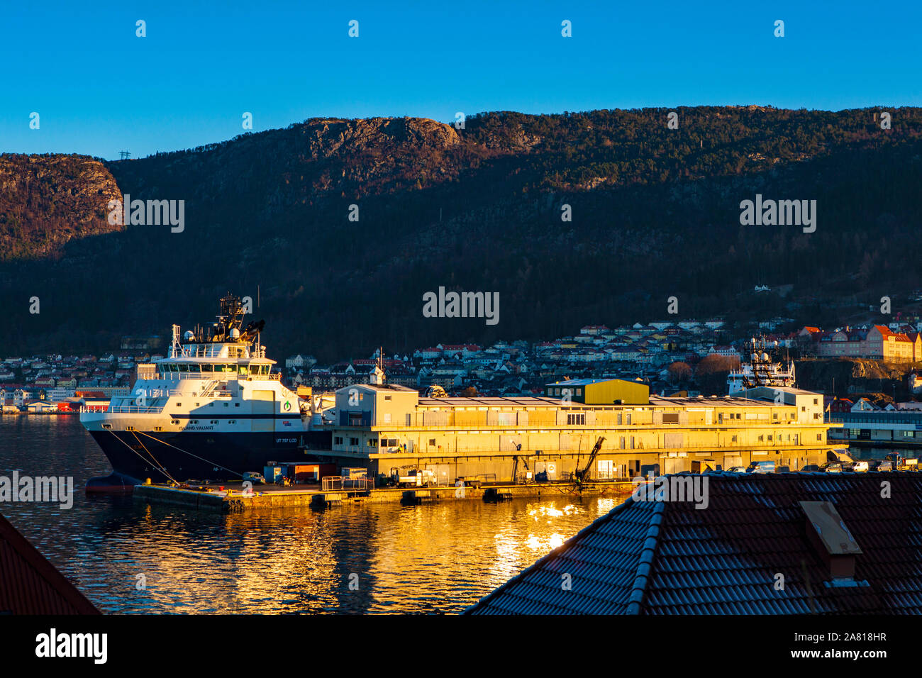 Island Valient, offshore supply ship in Bergen, Norway Stock Photo