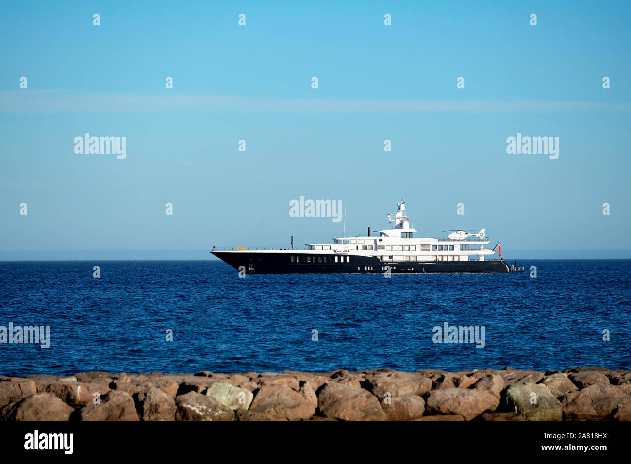 The luxury yacht Air, owned by Italian Billionaire, Augusto Perfetti, moored off Cannes, France Stock Photo