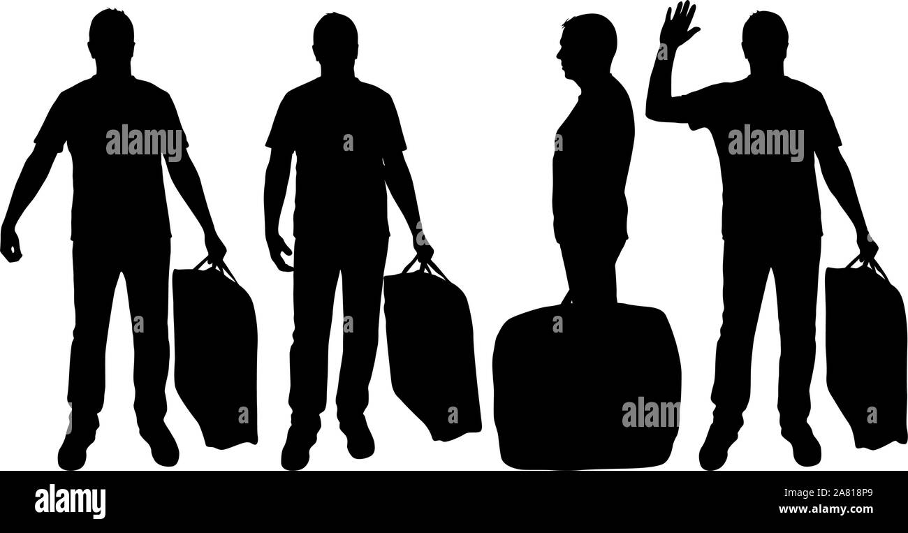 Set silhouette of a man with a briefcase in hand, on a white background ...