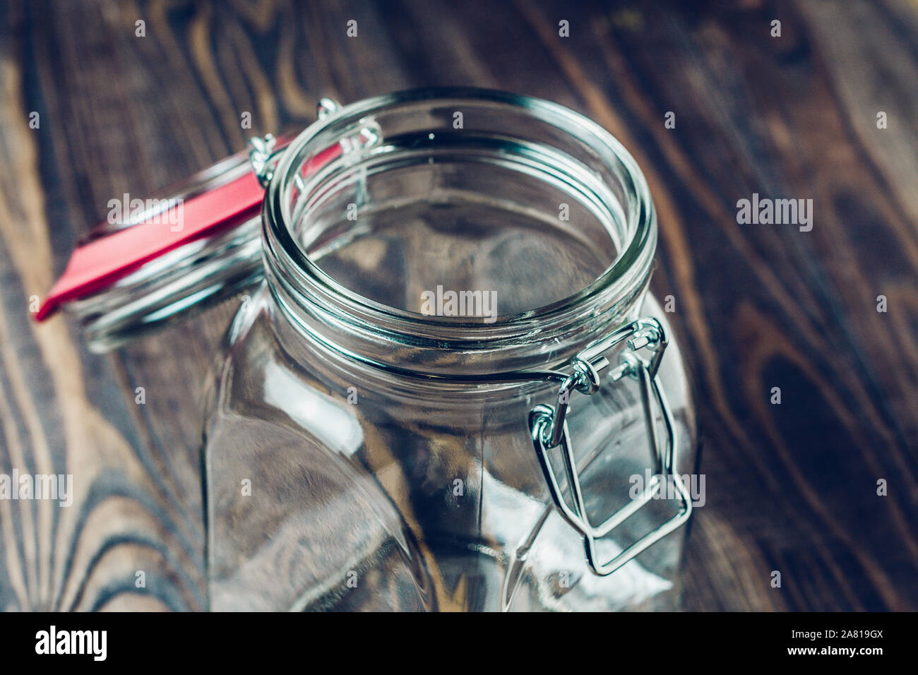 Empty glass jar with hinged lid dishes for loose products Stock Photo