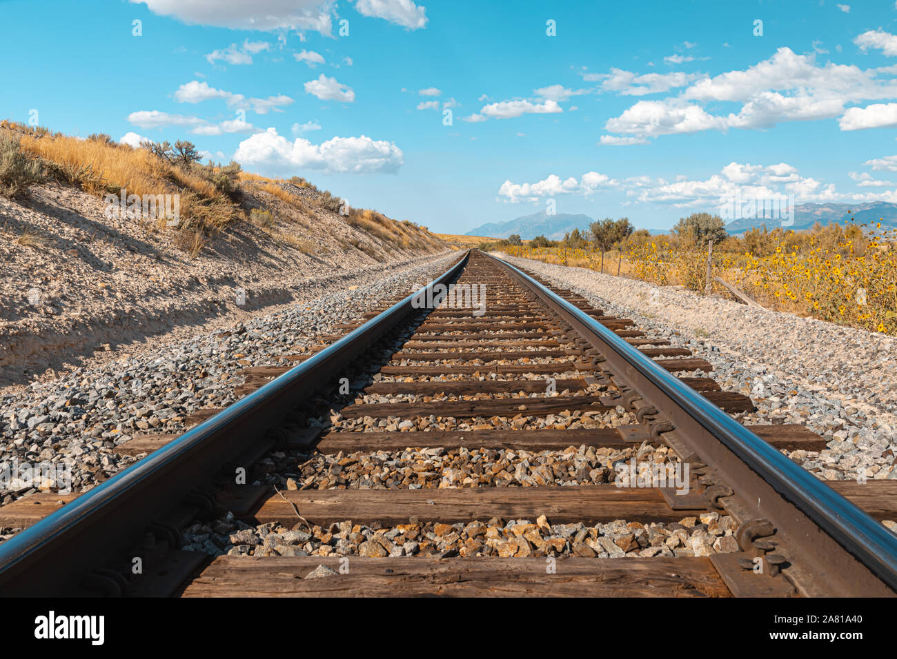 Straight railroad track in Utah, USA the way forward Stock Photo Alamy