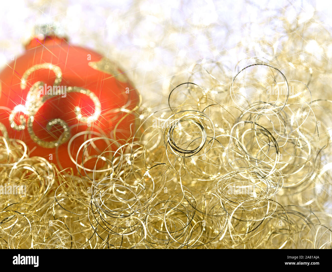 Golden Angel Hair And Red Christmas Tree Ball Stock Photo Alamy